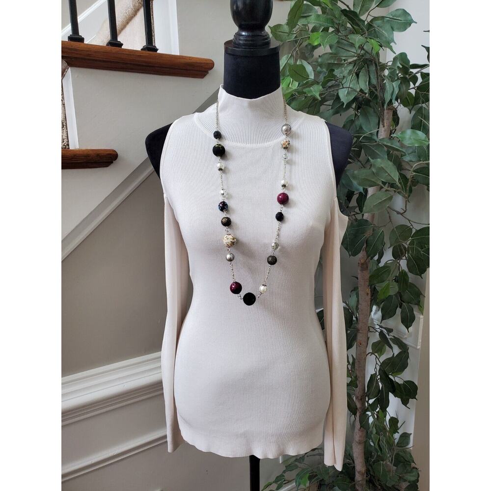White House Black Market Womens White Cold Shoulder Sleeve Top Blouse Size Small